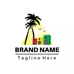 Vibrant Palm Tree and Sound System Embracing Reggae Culture Logo Template
