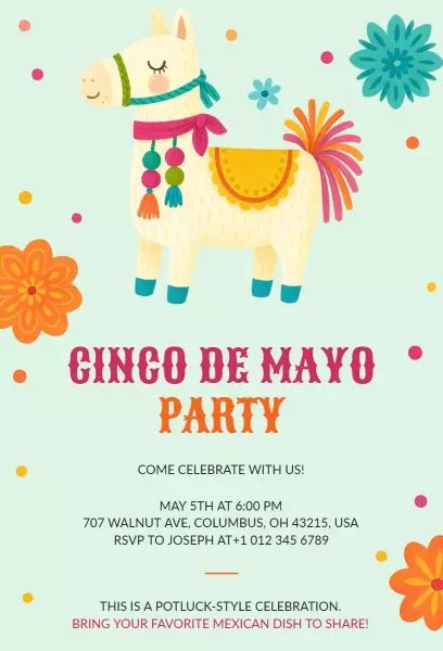 Vibrant Pinata Fiesta Cinco De Mayo Celebration Invitation Template