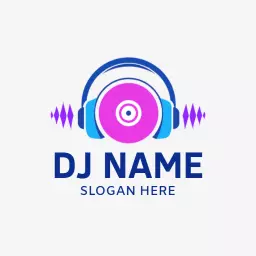 Vibrant Pink and Blue DJ Logo with Modern Headphone Design Logo Template