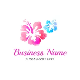 Vibrant Pink and Blue Hibiscus Flowers in Watercolor Logo Template