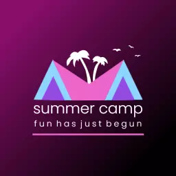 Vibrant Pink and Blue Mountains Representing Summer Camp Logo Template
