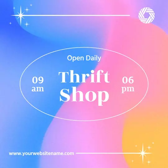 Vibrant Pink and Blue Thrift Shop Daily Hours Ad Template