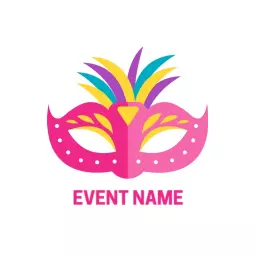 Vibrant Pink and Colorful Mask Design for Festive Event Logo Template