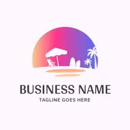 Vibrant Pink and Purple Sunset with Beach Scene Logo Template