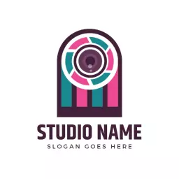 Vibrant Pink and Turquoise Camera Design Photography Logo Template