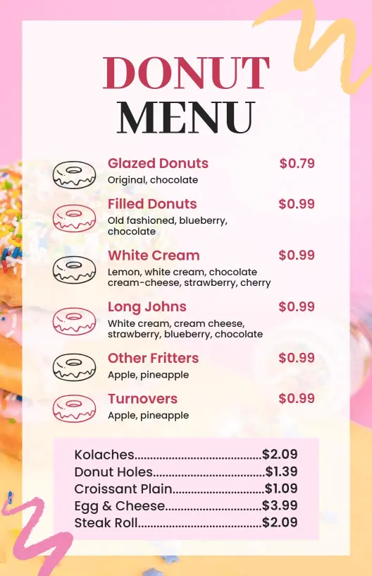 Vibrant Pink and Yellow Donut Menu Template