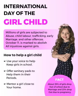 Vibrant Pink Awareness for International Day of the Girl Child Poster Template