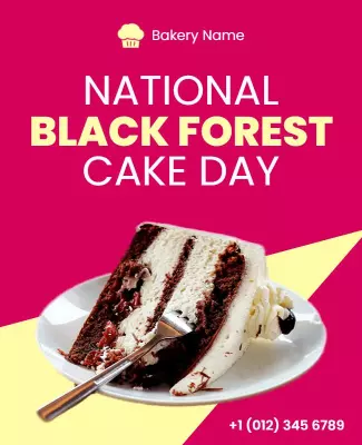 Vibrant Pink Bakery Celebration for Black Forest Cake Day Poster Template