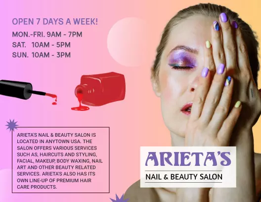 Vibrant Pink Beauty Salon Nail Services and Art Brochure Template
