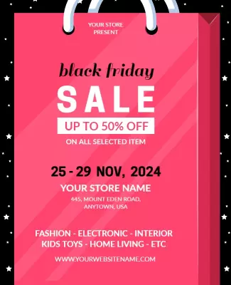 Vibrant Pink Black Friday Sale Shopping Bag Poster Template