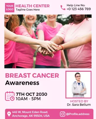 Vibrant Pink Breast Cancer Awareness Health Event Poster Template