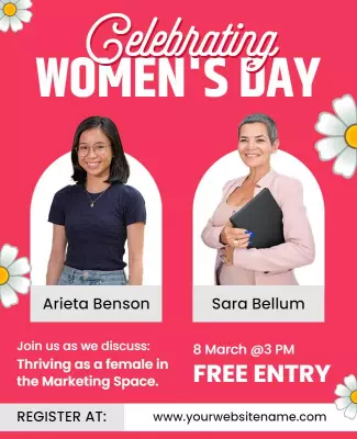 Vibrant Pink Celebrating Women's Day Discussion Poster Template