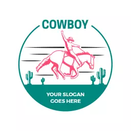Vibrant Pink Cowboy Riding a Horse with Desert Scene Logo Template