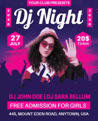 Vibrant Pink DJ Night Party Music Event Poster Template