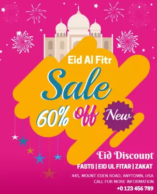 Vibrant Pink Eid Sale and Discount Celebration Poster Template