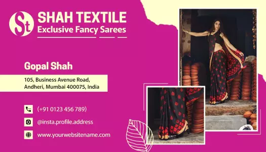 Vibrant Pink Fashion Textile Exclusive Fancy Sarees Business Card Template