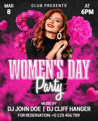 Vibrant Pink Floral Women's Day Celebration Party Poster Template