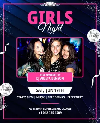 Vibrant Pink Girls Night Out Dance Party Poster Template
