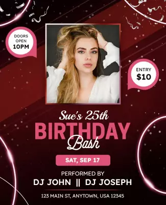 Vibrant Pink Glamorous Birthday Bash Celebration Poster Template