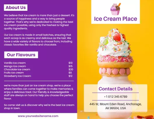 Vibrant Pink Ice Cream Flavors and Contact Brochure Template