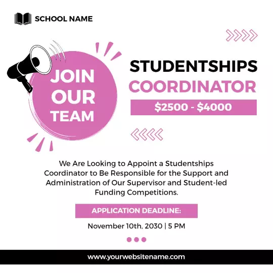 Vibrant Pink Join Our Team for Student Coordinator Position Ad Template