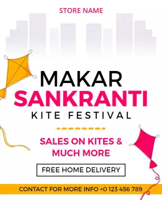 Vibrant Pink Makar Sankranti Kite Festival Poster Template