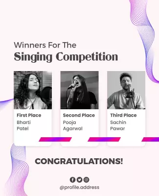 Vibrant Pink Modern Singing Competition Winners Announcement Poster Template