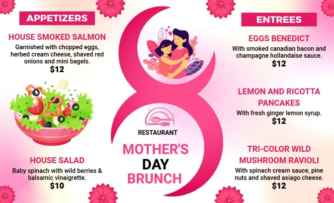 Vibrant Pink Mother's Day Brunch Special Menu Template