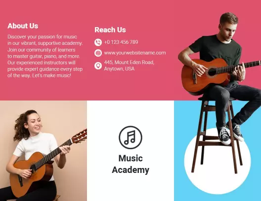 Vibrant Pink Music Academy Guitar Lessons Brochure Template