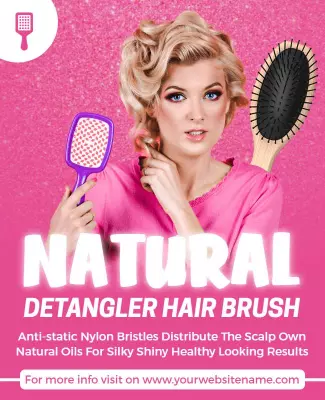 Vibrant Pink Natural Hair Detangler Brush Poster Template