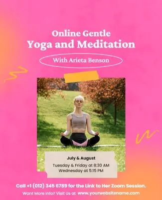 Vibrant Pink Online Gentle Yoga and Meditation Poster Template