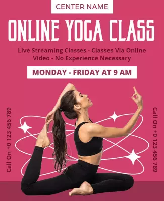 Vibrant Pink Online Yoga Class Live Streaming Poster Template