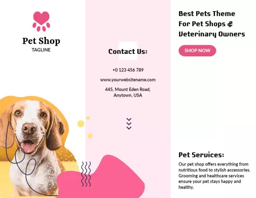 Vibrant Pink Pet Shop Services and Grooming Brochure Template