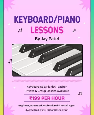 Vibrant Pink Piano and Keyboard Lessons Poster Template