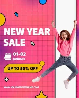 Vibrant Pink Playful New Year Sale Poster Template