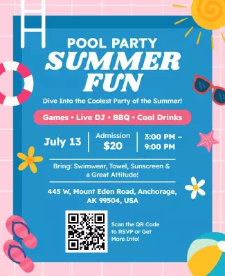 Vibrant Pink Pool Party Summer Fun Poster Template