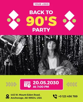Vibrant Pink Retro 90's Party Celebration Poster Template