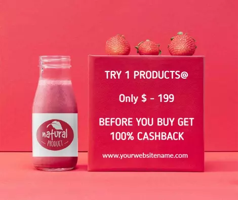 Vibrant Pink Smoothie Promotion with Cashback Offer Ad Template