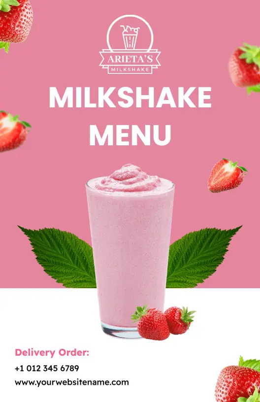 Vibrant Pink Strawberry Gourmet Milkshake Menu Template