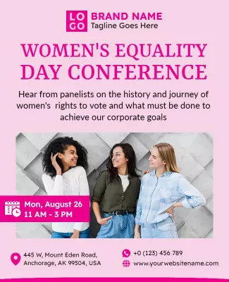 Vibrant Pink Women's Equality Day Conference Poster Template