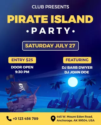 Vibrant Pirate Island Adventure Party Poster Template