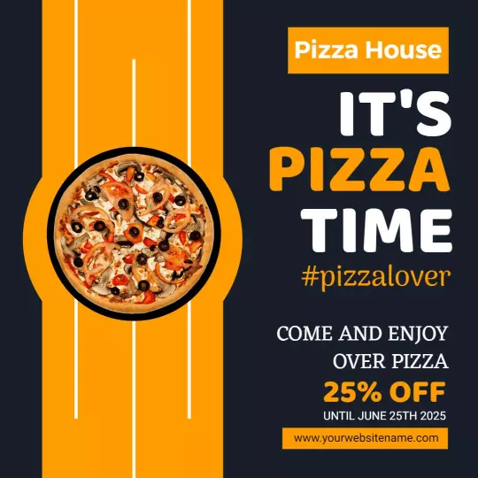 Vibrant Pizza Time Promotion with 25% Off Offer Ad Template