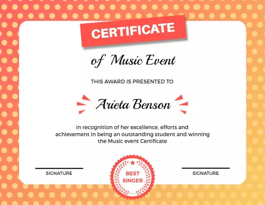 Vibrant Polka Dot Music Event Participation Certificate Template