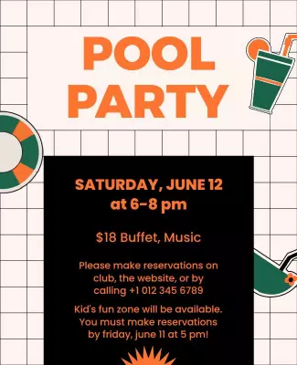 Vibrant Pool Party Celebration with Geometric Design Poster Template