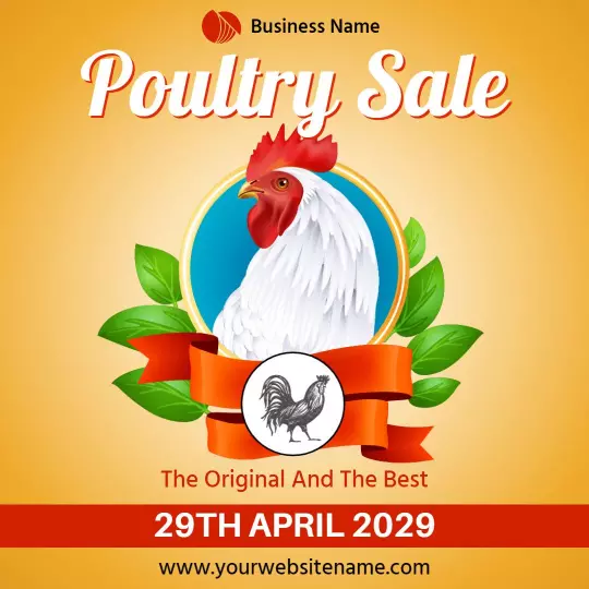Vibrant Poultry Sale with Colorful Rooster Illustration Ad Template