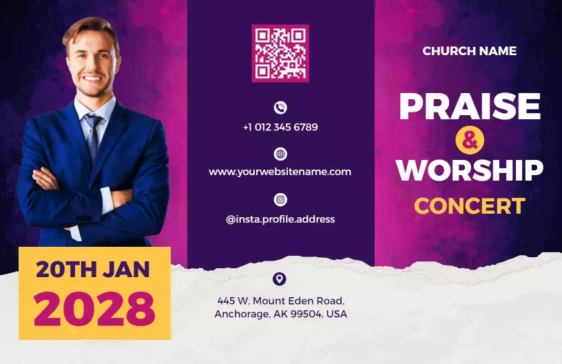 Vibrant Praise and Worship Concert Promotional Brochure Template