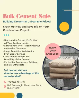 Vibrant Promotional Bulk Cement Sale Construction Poster Template