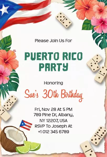 Vibrant Puerto Rico Tropical 30th Birthday Celebration Invitation Template