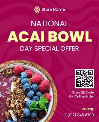 Vibrant Purple Acai Bowl Day Special Offer Poster Template