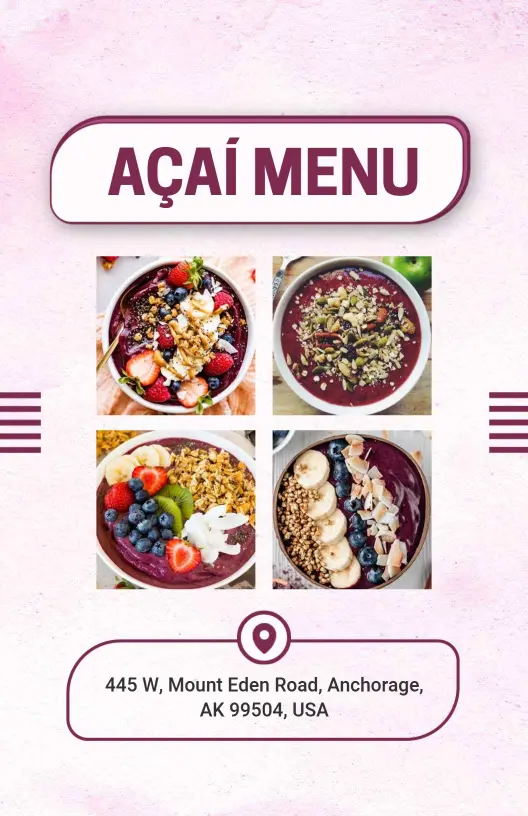 Vibrant Purple Açaí Bowl Menu Template